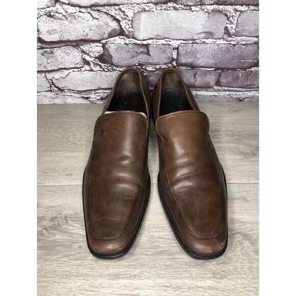 Boss Hugo Boss Brown Leather Square Toe Dress Loafers Shoes Men’s Sz 11M US/44EU - Picture 10 of 16